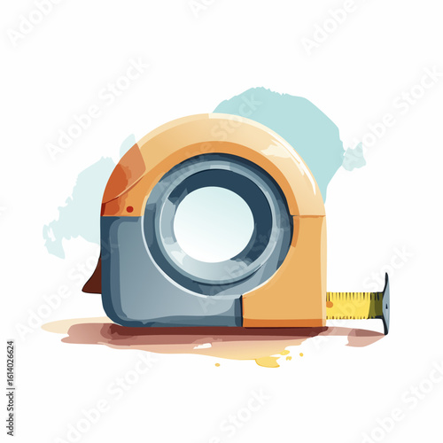 Yellow and grey retractable tape measure illustrated in a painterly, watercolor style with a visible tape end.