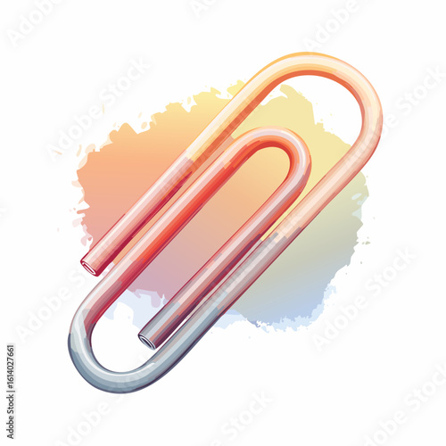 Stylized metallic paperclip illustration with a warm orange to cool blue color gradient.