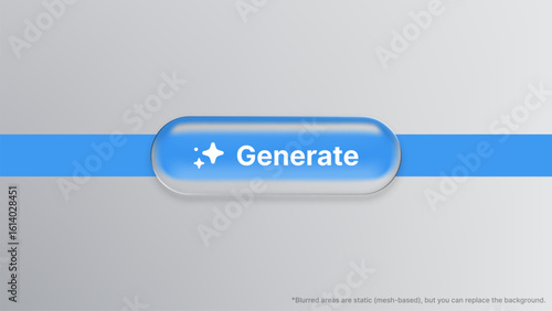 Liquid glass morphism vector button with generate text. Modern ui ux design element. Creative digital interface for application.