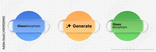 Glass morphism interface elements with text for UI UX design vector. Modern abstract frosted glass effect for web and app development.