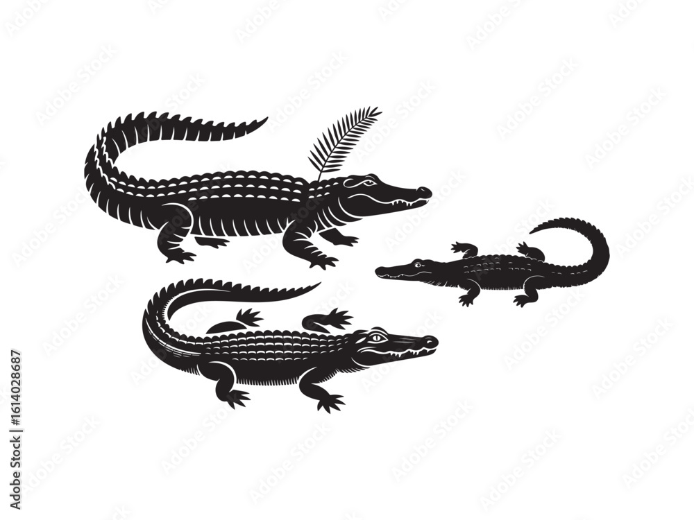 Fototapeta premium Three alligators silhouette vector isolated on white background