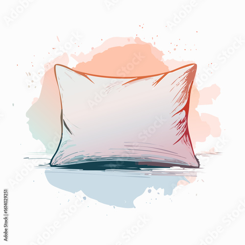 Artistic sketch of a soft rectangular pillow with colorful watercolor splashes.