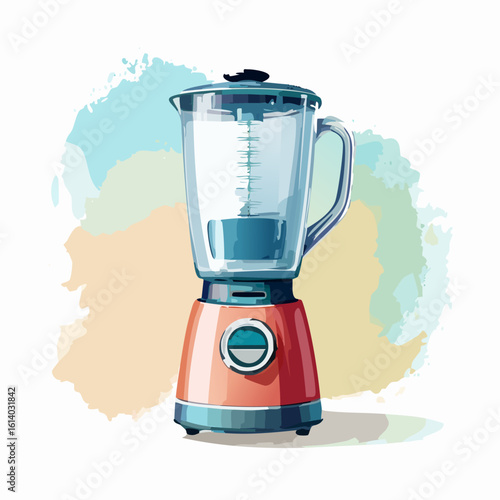 Retro-style red and teal blender with a transparent pitcher, illustrated in a painterly watercolor technique.