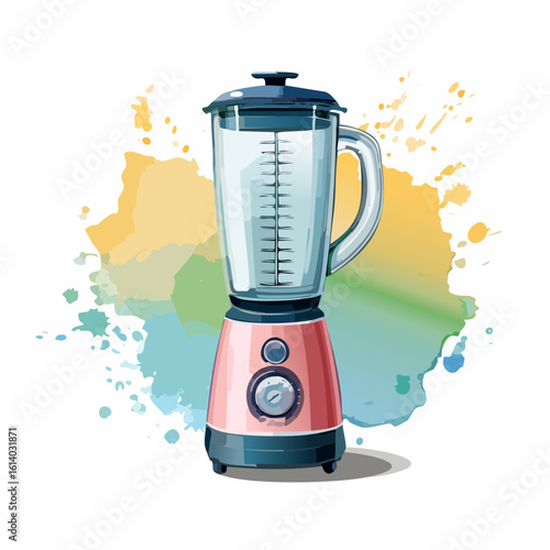Stylish pink kitchen blender with a glass pitcher, illustrated in a vibrant watercolor style.