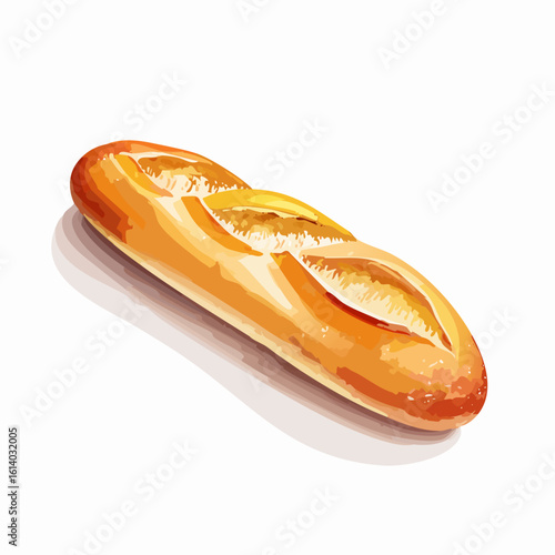Stylized vector illustration of a crusty golden French baguette loaf with shiny highlights.