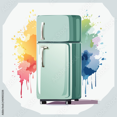 Stylish mint green vintage refrigerator with a top freezer and shiny chrome handles.
