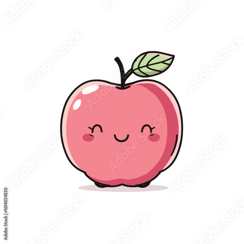 Kawaii Apple with Leaf and Blushing Smile