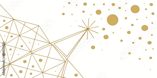 abstract golden geometric lines and scattered dots isolated on white background.