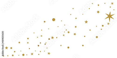 a magical trail of golden stars and glitter isolated on white background.