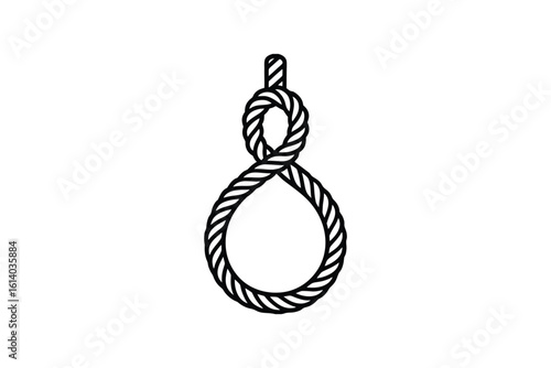 Hanging Noose Rope Knot Illustration in Black and White Silhouette Style
