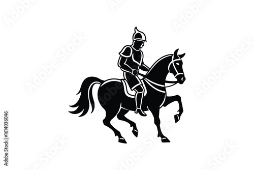 Wallpaper Mural Medieval Knight Riding Horse in Full Armor Black and White Graphic Illustration silhouette Torontodigital.ca