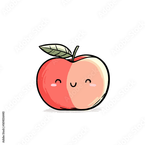 Kawaii Apple with Leaf and Blushing Smile