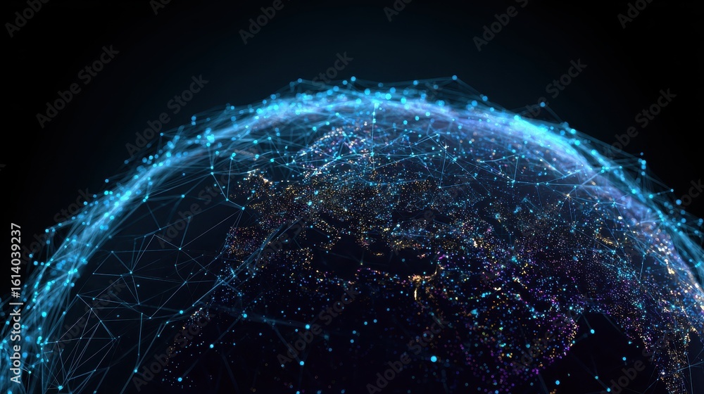 Obraz premium Technology image of globe. Abstract polygonal space. Global network graphic concept. Big data visualization. Background concept for your design, no logos, no brands
