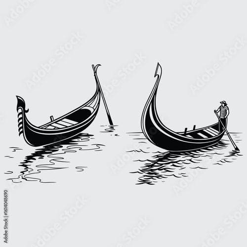 Gondola-like boat in shallow water image silhouette design vector art and illustration