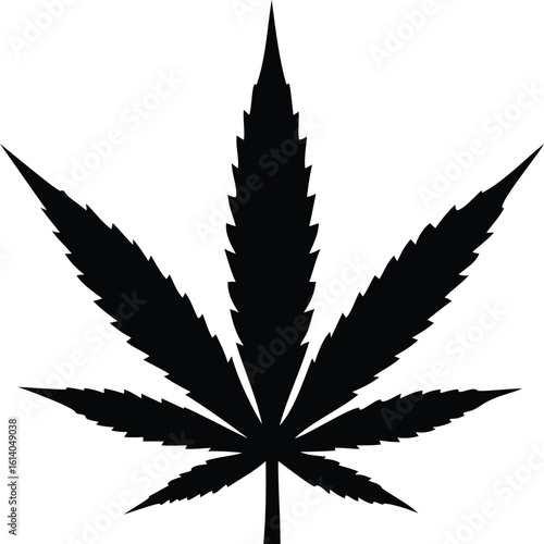 Minimalist Black and White Vector Cannabis Leaf Silhouette Illustration for Nature, Medical, and Legalization Concepts