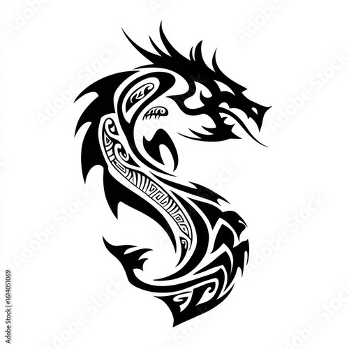 Wallpaper Mural Monochrome Dragon Tattoo Design: Tribal Illustration of a Majestic Black and White Creature Torontodigital.ca