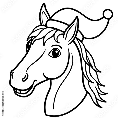 Horse Wearing Santa Hat, Black Icon