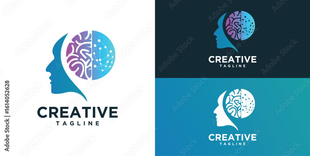 Fototapeta premium Human head, mind and technology logo design