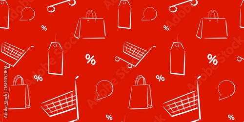Seamless shopping sale pattern on red background