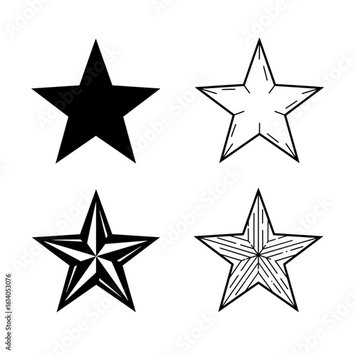 A versatile collection of star icons in various graphic styles, solid and outlined