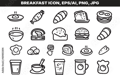 Vector illustration of breakfast item icon set on transparent background