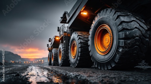 Wallpaper Mural Massive mining trucks, powerful,  dark,  sunset backdrop Torontodigital.ca