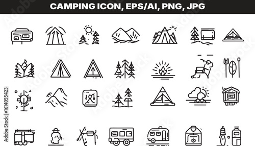 Vector illustration of camping icon set on transparent background