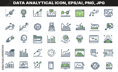 Vector illustration of data analytical icon set on transparent background