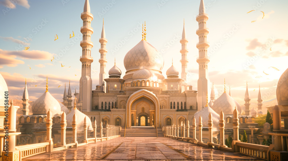 Obraz premium Grand Mosque under Moonlight – Calm and Peaceful Vibes