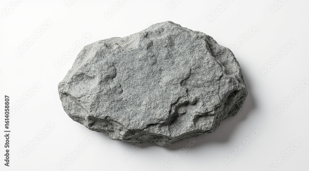 Obraz premium Textured gray granite stone with rough edges isolated on white background showing natural rugged surface and irregular shape