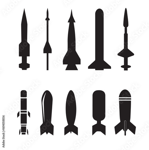  Missile bomb missile vector flat icon. Nuclear atomic warhead silhouette symbol