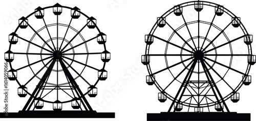 Ferris wheel illustration black and white vector amusement park fairground design