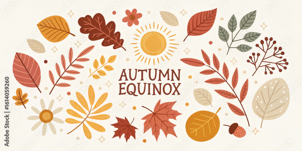 Obraz premium Abstract Autumn Equinox Card with Earth Tones and Sun Motif