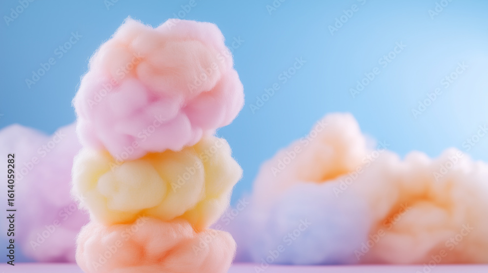 Fototapeta premium close-up of colorful cotton candy in soft pastel color background