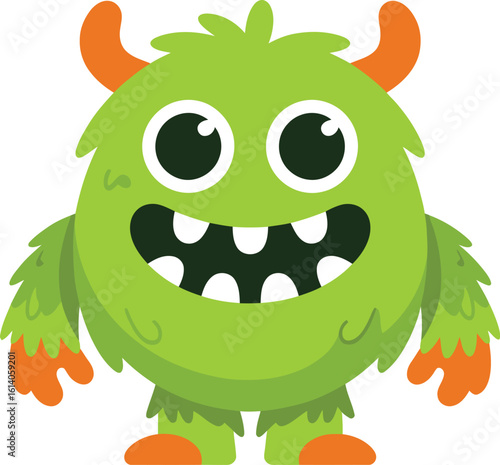 Cartoon green monster illustration cute monster character design for kids art
