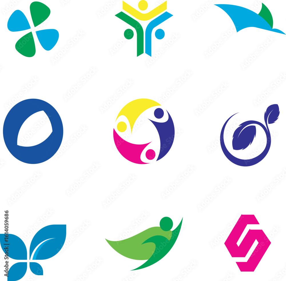 Fototapeta premium Collection of abstract logos symbolizing community, nature, and unity