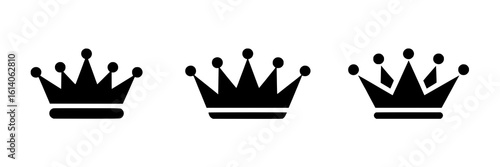 Three Simple Black Crown Illustrations: Elegant Vector Icons for Royalty, Success, and Achievement