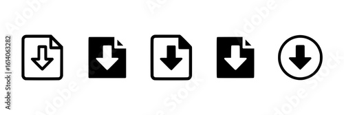 Five Versatile Download Icons: Black & White Variations for Website & App UI Design