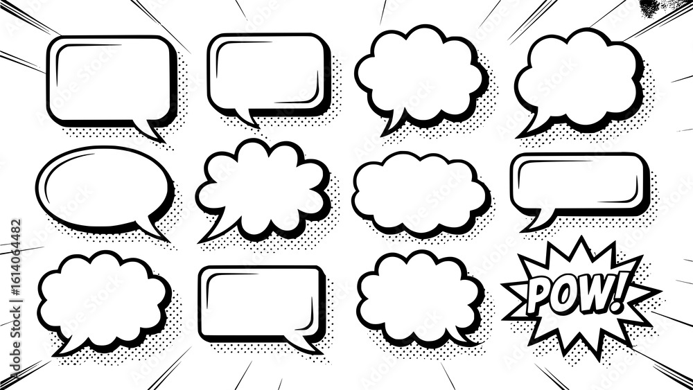 Retro Comic Book Speech Bubbles: 12 Blank Templates + POW! for Dynamic Designs Retro Comic Book Speech Bubbles: 12 Blank Templates + POW! for Dynamic Designs