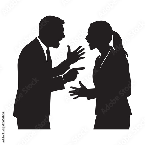 Silhouette of Man and Woman Arguing Face to Face in Conflict Illustration

