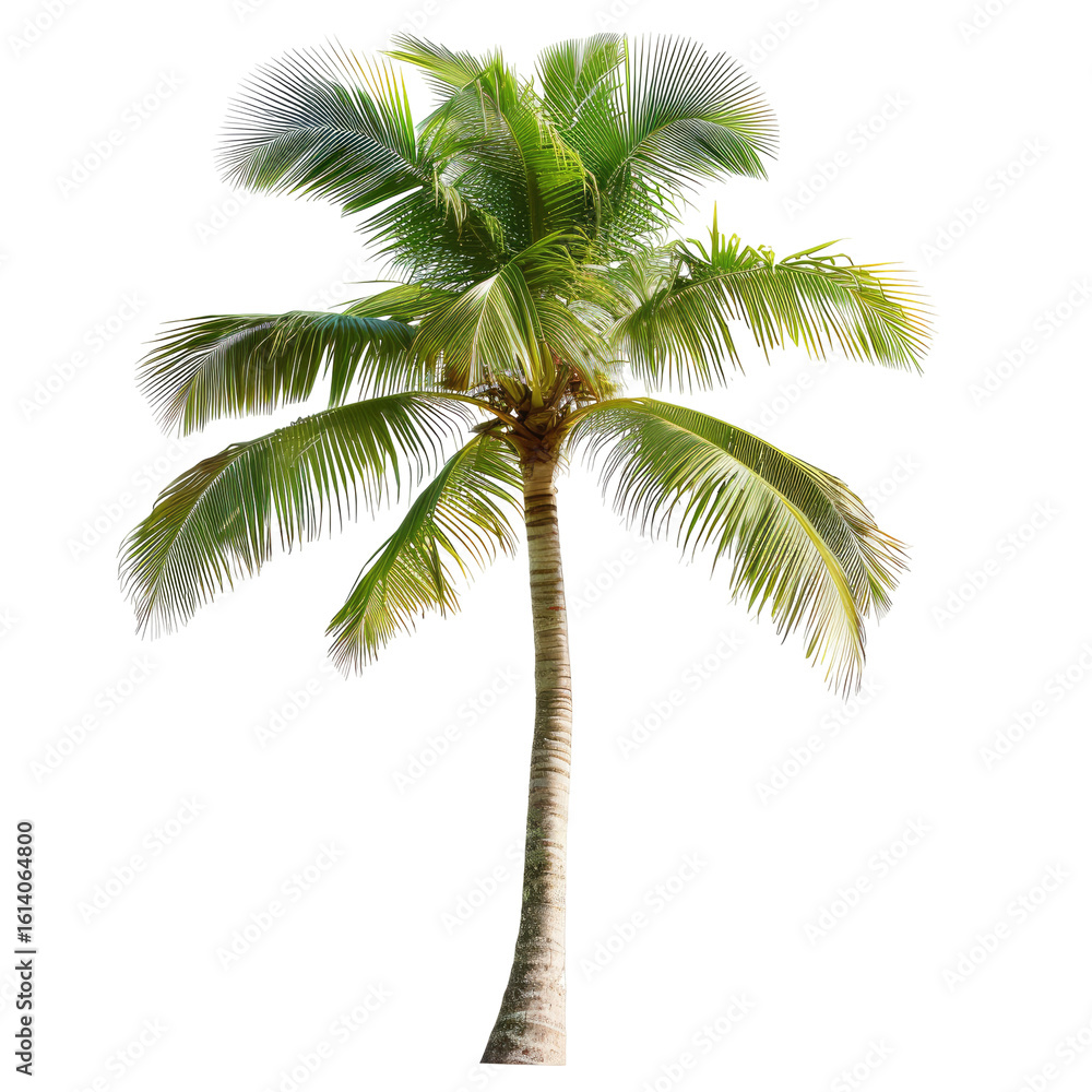 Fototapeta premium Isolated tropical palm tree, vibrant green fronds