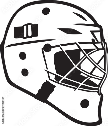 A graphic illustration depicting a hockey goalie mask, showcasing the protective equipment's design.