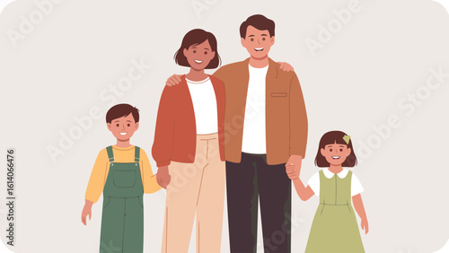 Family Portrait: A tender moment captured as a family stands united, holding hands, expressing the bond of affection and kinship in a harmonious visual.