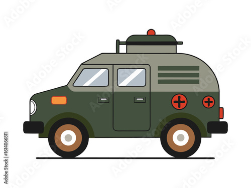 Simplified 1940s Armored Car Vector Illustration – Retro Military Transport Design with Minimalist Detailing, Perfect for History Projects, Collectors, and Vintage Vehicle Graphics