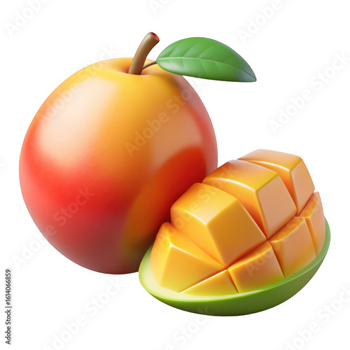 3d ripe mango fruit isolated on transparent background