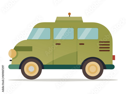 Simplified 1940s Armored Car Vector Illustration – Retro Military Transport Design with Minimalist Detailing, Perfect for History Projects, Collectors, and Vintage Vehicle Graphics