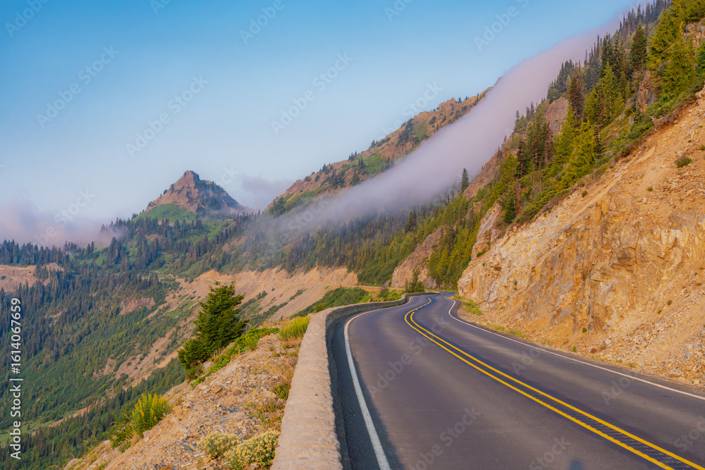 Fototapeta premium Foggy Mountain Road Trip