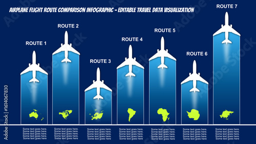 Airplane Flight Route Infographic with World Maps – Global Airline Travel Routes Data Visualization Template – Editable PowerPoint Slide with Aircraft Icons and Country Highlights