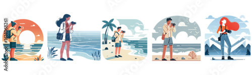 People enjoying photography at various scenic locations.