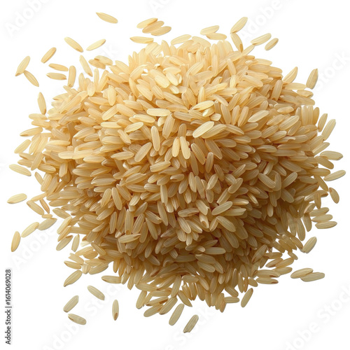 Pile of uncooked brown rice grains isolated on transparent background